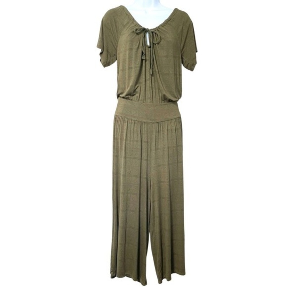Sundance Jumpsuit Womens XS Green Felicity Cropped Wide Leg Boho Culotte Stretch